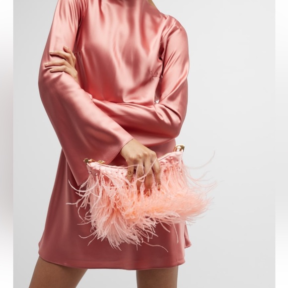 🌺🎉HP🎉🌺 NWT Cult Gaia Gia Ostrich Feather & Pearl Shoulder Bag Azalea 🌟Rare🌟 - Picture 11 of 16